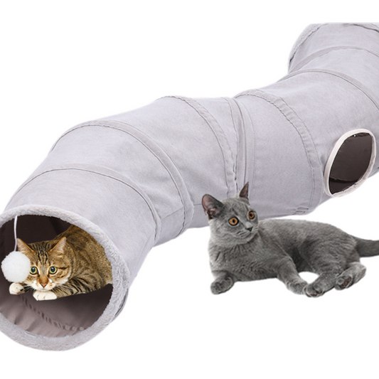 New Suede S-Shaped Cat Tunnel Toy | Foldable Self-Entertainment Channel for Cats