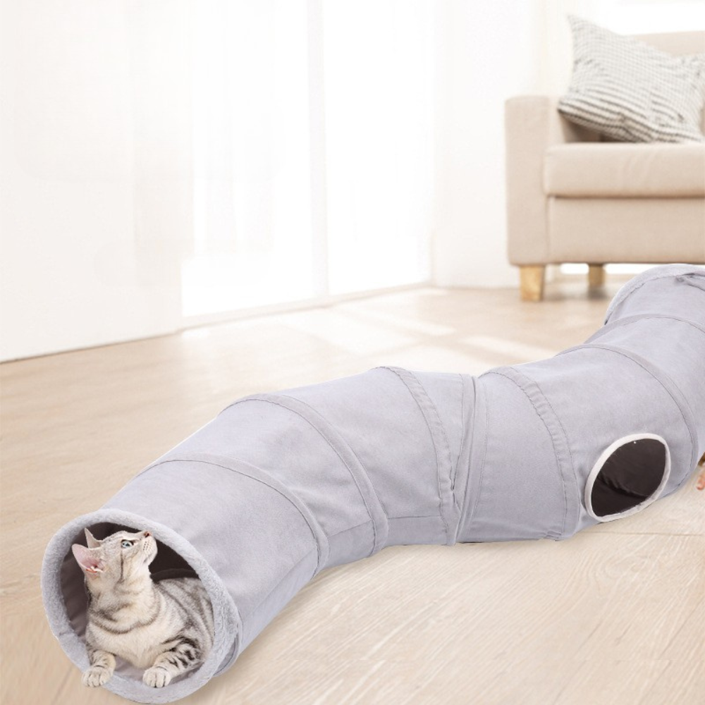 New Suede S-Shaped Cat Tunnel Toy | Foldable Self-Entertainment Channel for Cats