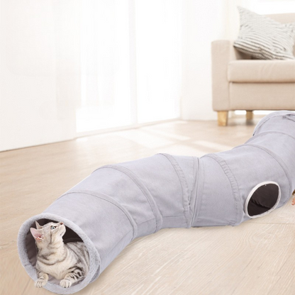 New Suede S-Shaped Cat Tunnel Toy | Foldable Self-Entertainment Channel for Cats